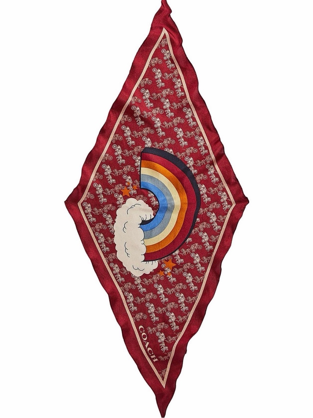 COACH HORSE AND CARRIAGE RAINBOW PRINT SILK DIAMOND SCARF